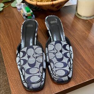 Coach Women's Black and White Patterned Mules
